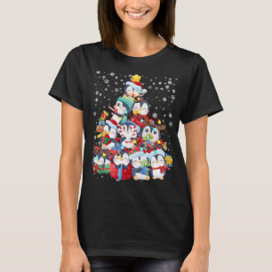 Cute Penguin Julgran Ljus Gift Decor Julafton T Shirt