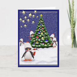 Cute Penguin Julgran Snö Scene Anpassningsbar Helgkort