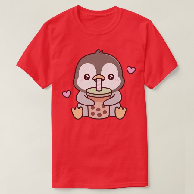 Cute Penguin Kärlek Bubble Tea T Shirt (Design framsida)