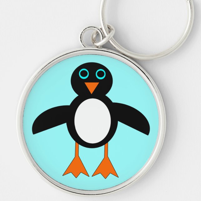 Cute Penguin Keychain Rund Silverfärgad Nyckelring (Framsidan)