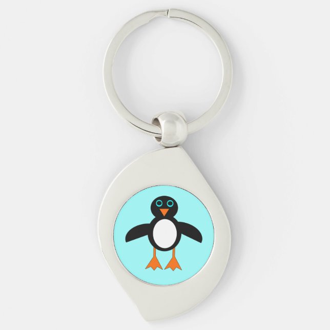 Cute Penguin Keychain Swirl Silverfärgad Nyckelring (Framsidan)