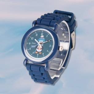 Cute Penguin Kid Blue Watch med Namn Armbandsur