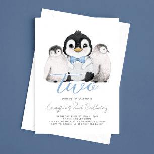 Cute Penguin Kids andra födelsedagen Inbjudningar