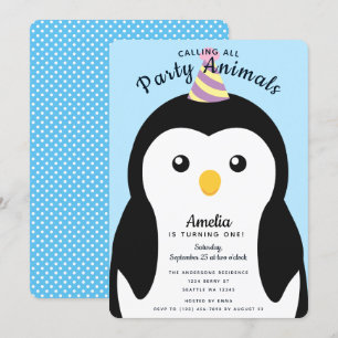 Cute Penguin Kids första födelsedag Inbjudningar