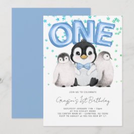 Cute Penguin Kids första födelsedag Inbjudningar