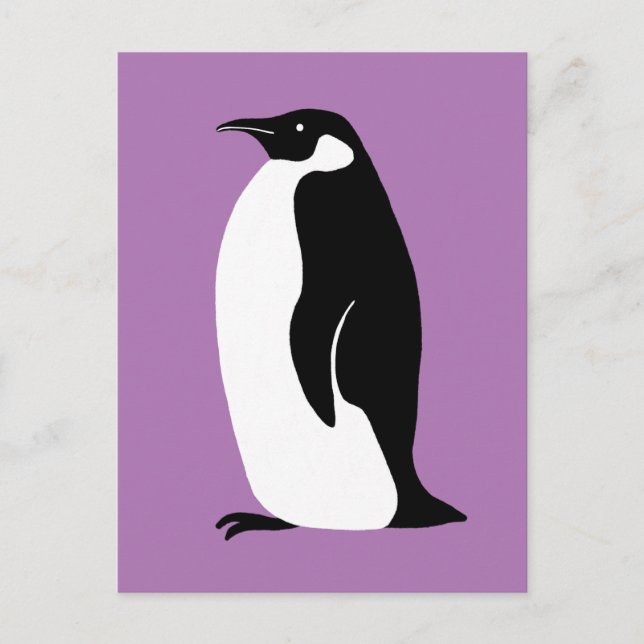 Cute Penguin Lila Black White Vykort (Framsida)