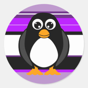 Cute Penguin Lila Stripe Stickers Runt Klistermärke