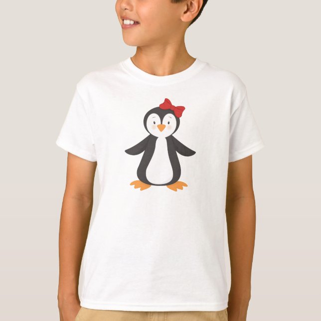 Cute Penguin, Little Penguin, Penguin with Bow T Shirt (Framsida)