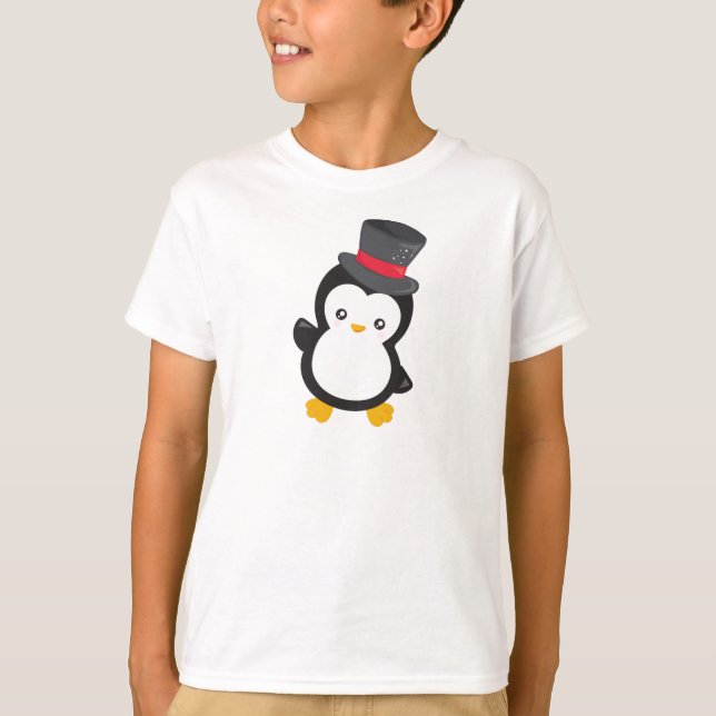Cute Penguin, Little Penguin, Top Hat T Shirt (Framsida)