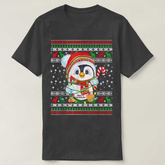 Cute Penguin Ljus Ugly julsötare För manar T Shirt (Design framsida)