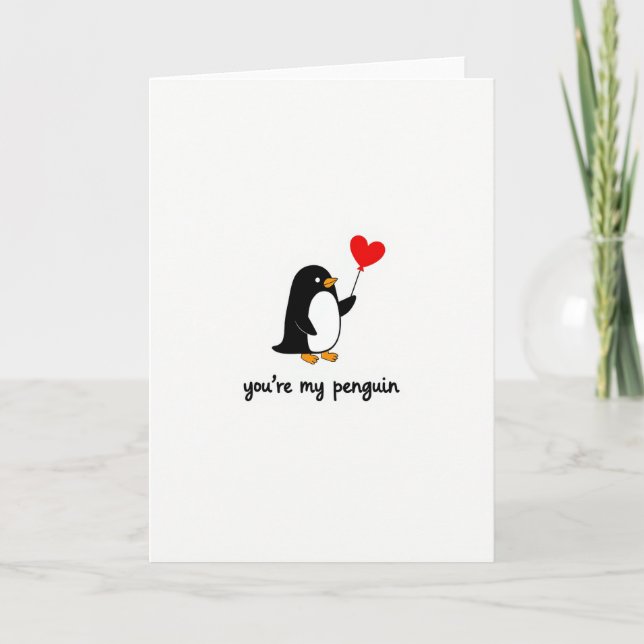Cute Penguin Love Heart Card Kort (Framsida)