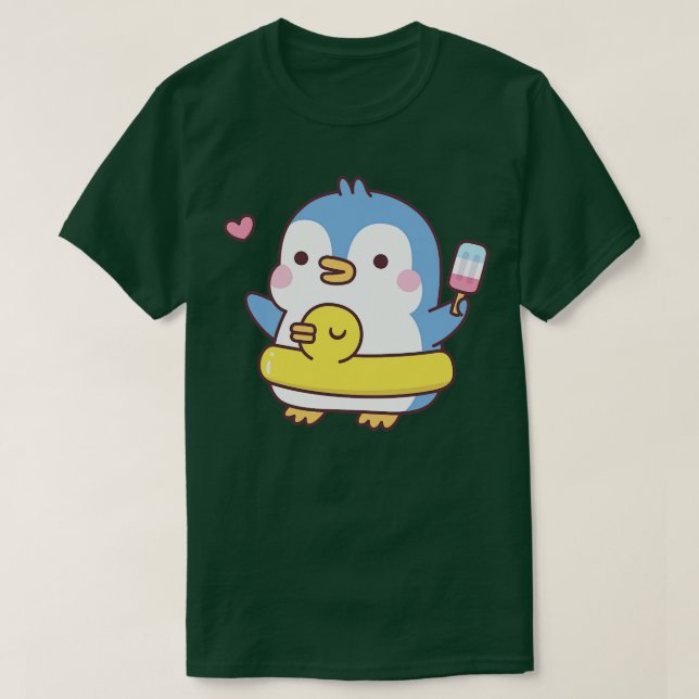Cute Penguin med Anka Bassäng Flyter T Shirt (Design framsida)