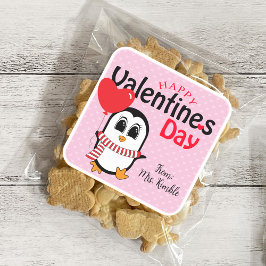 Cute Penguin med Balloon Valentine Sticker Fyrkantigt Klistermärke