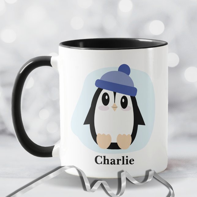 Cute Penguin med Blue Hat-jul Mugg (Skapare uppladdad)