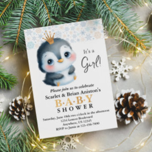 Cute Penguin med en Krona-babystövel Inbjudningar