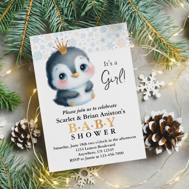 Cute Penguin med en Krona-babystövel Inbjudningar (Skapare uppladdad)