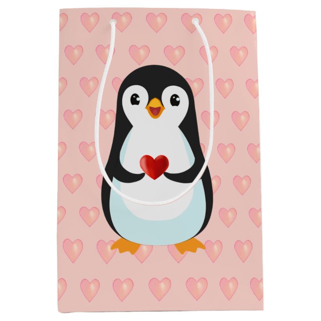 Cute Penguin med hjärta på Ljusa rosa (Framsidan)