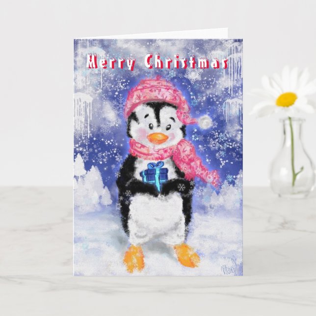 Cute Penguin med julkort Kort (Liten växt)