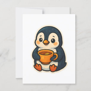 Cute penguin med kopp i te vykort