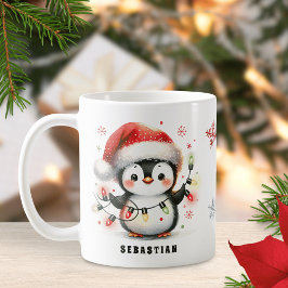 Cute Penguin med Ljus Personlig jul Kaffemugg