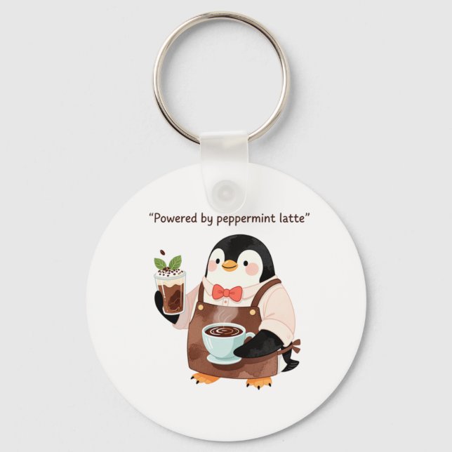 Cute penguin med peppermint latte nyckelring (Framsida)