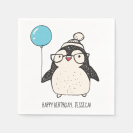 Cute Penguin med Personligen Balloon Birthday Pappersservett
