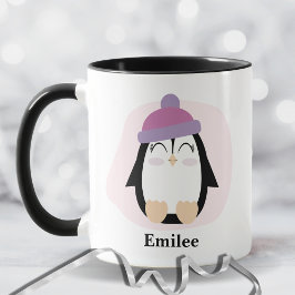 Cute Penguin med Rosa Lila Hat jul Mugg