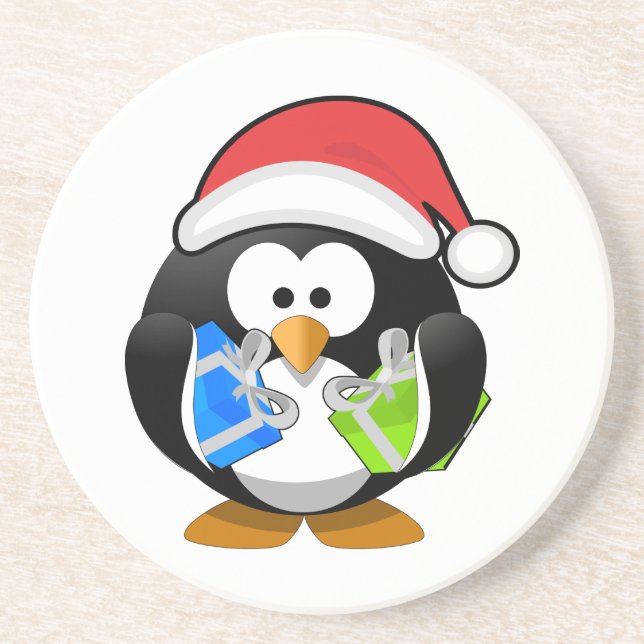 Cute Penguin med Santa Hat Underlägg Sandsten (Framsidan)