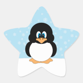 Cute Penguin med Snöflingor Stickers Stjärnformat Klistermärke