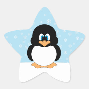 Cute Penguin med Snöflingor Stickers Stjärnformat Klistermärke