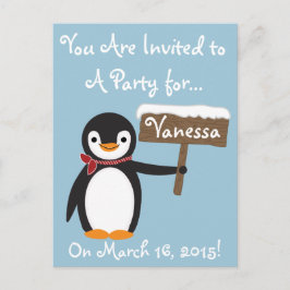 Cute Penguin med stripe Scarf-Anpassade Inbjudan Vykort