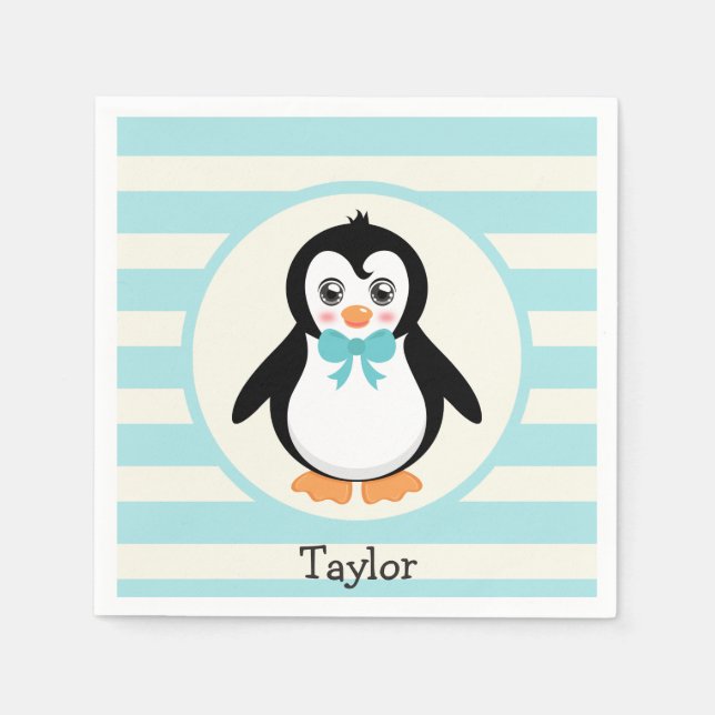 Cute Penguin med Turquise Bowtie Pappersservett (Framsidan)