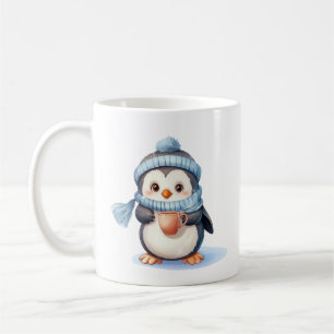 Cute Penguin med vinterkläder och Kopp