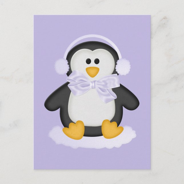 Cute Penguin med vit bas Vykort (Framsida)