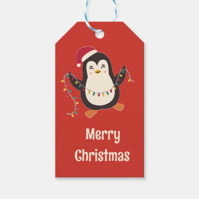 Cute Penguin Merry Christmas Gift Tag Presentetikett (Framsidan)