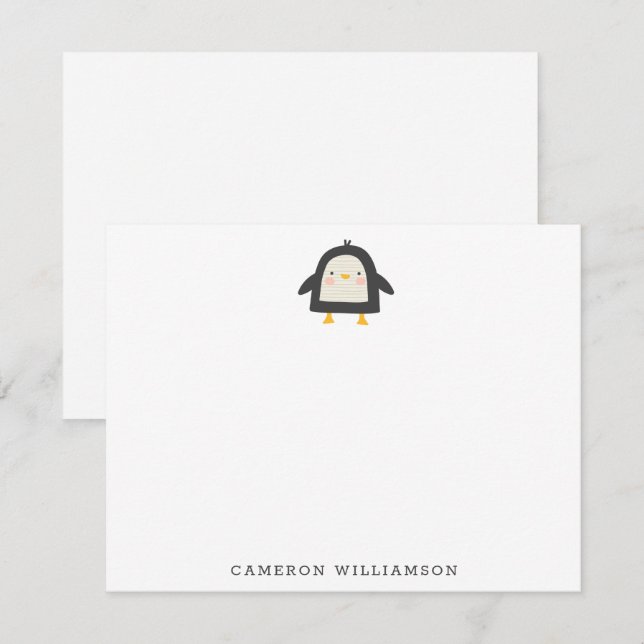 Cute Penguin - minimalistiskt Personlig Stationery Anteckningskort (Fram/baksida)
