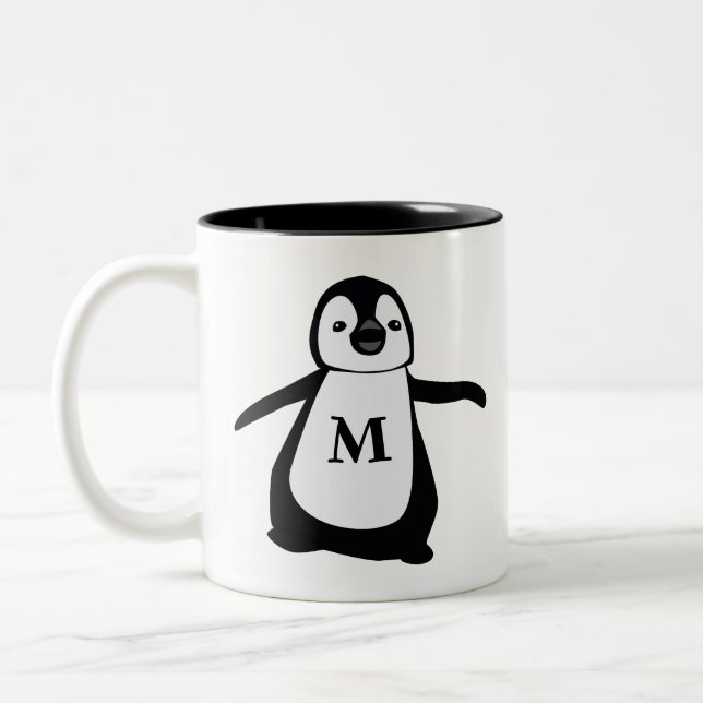Cute Penguin Monogram-Personlig Två-Tonad Mugg (Vänster)
