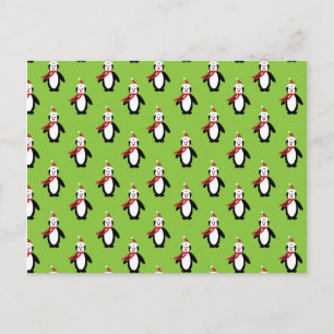 Cute Penguin Mönster på Gröntens bakgrund Vykort