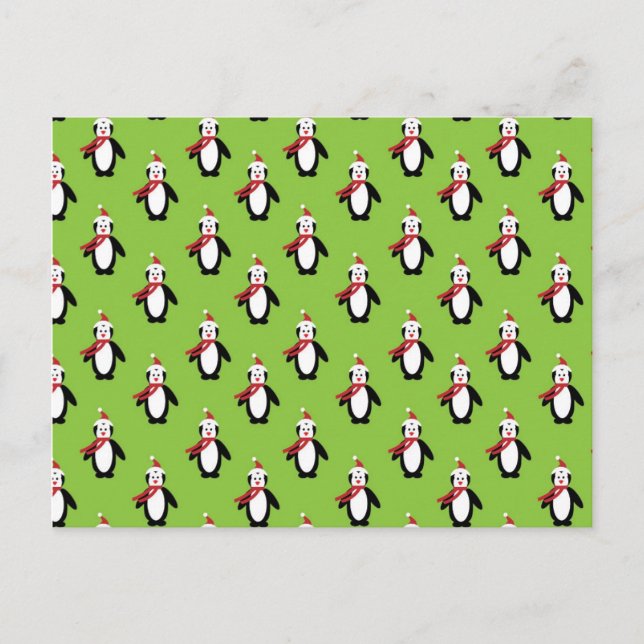 Cute Penguin Mönster på Gröntens bakgrund Vykort (Framsida)