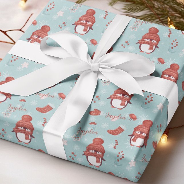 Cute Penguin Namn Personlig Wrapping Papper Presentpapper (Cute Penguin Name Personalized Wrapping Paper
)