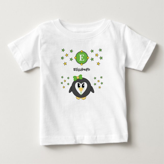 Cute penguin namn stjärnornas gult grönt t shirt (Framsida)