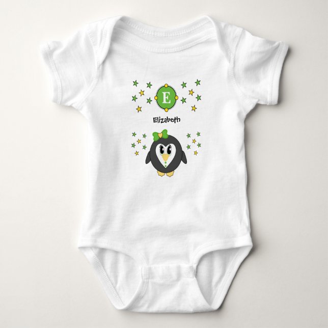 Cute penguin namn stjärnornas gult grönt t shirt (Framsida)