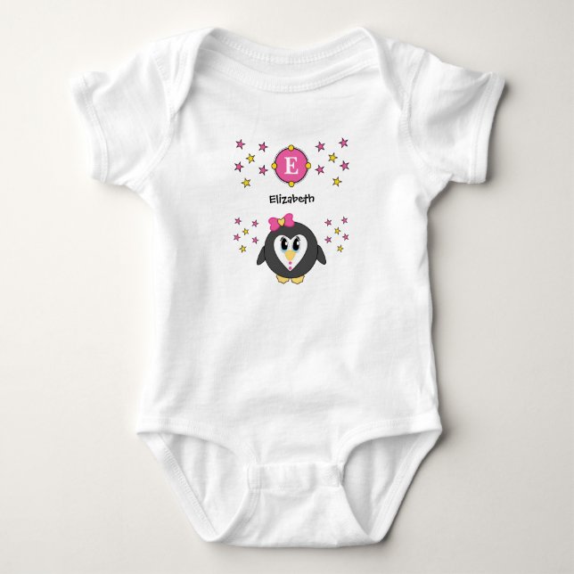 Cute penguin namn stjärnornas gult rosa t shirt (Framsida)