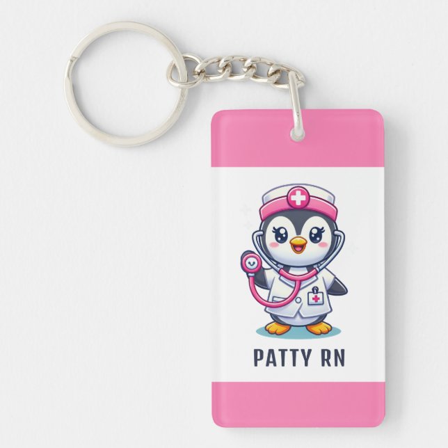 Cute Penguin Nurse Rosa Stethoscope Anpassningsbar (Framsidan)