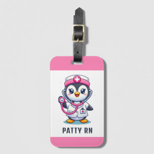 Cute Penguin Nurse Rosa Stethoscope Anpassningsbar Bagagebricka