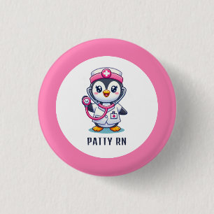 Cute Penguin Nurse Rosa Stethoscope Anpassningsbar Knapp