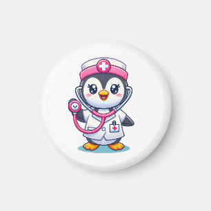 Cute Penguin Nurse Rosa Stethoscope Anpassningsbar Magnet
