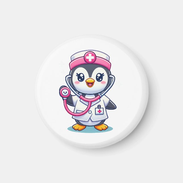 Cute Penguin Nurse Rosa Stethoscope Anpassningsbar Magnet (Framsidan)