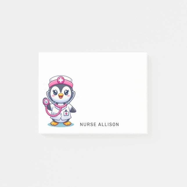 Cute Penguin Nurse Rosa Stethoscope Anpassningsbar Post-it Block (Framsida)