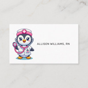 Cute Penguin Nurse Rosa Stethoscope Professionell Visitkort